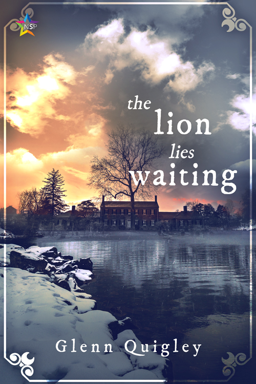 The cover to a book named The Lion Lies Waiting by Glenn Quigley