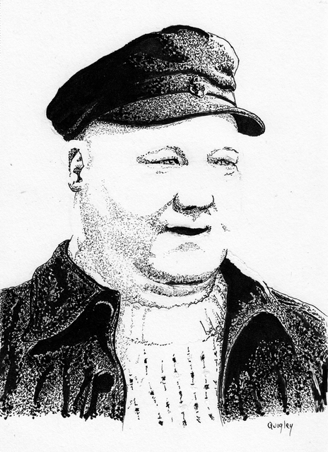 A portrait of a burly man in a sailor cap and coat